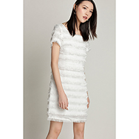 Effie Short Sleeve Scoop Neck Ladies Elegant Loose Tassel Dress