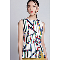 Verona Tie Ribbon Sleeveless Round Collar Slim Waist Ladies Fashion Top