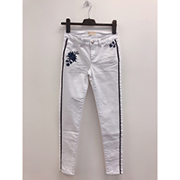 Ladies Heavy Stone Wash Floral Embroidery White Denim Jean