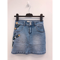 Ladies Fashion Multi Floral Embroidery Denim Skirt