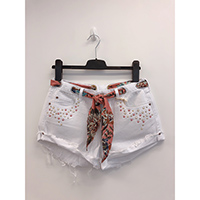 Eyelet Waistband Fringe Hem w/ Fashion Satin Belt Shorts