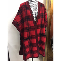 Ladies Plaid Pattern V-Neck Loose Fit w/ Side Pockets Sweater