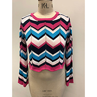 Ladies Long Sleeve Loose Casual Zig Zag Cropped Pullover