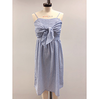 Ladies Stripe pattern Waist Slim Big Bow Pleat Woven Strappy Dress