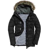 Womens Winter Woven Toggle Puffer Jacket w/ Fur Trimmed Hood