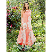 Ladies Turnover Collar Split Joint Stripe Print Allover Print Sleeveless Summer Long Dress
