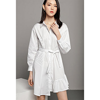Gayle Irregular Long Sleeve Knee Length Button Closure Ladies Shirt Dress