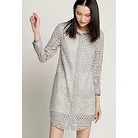 Darlene Long Sleeve Lace Hollow Button Closure Mid-thigh Length Ladies Shirt Dress